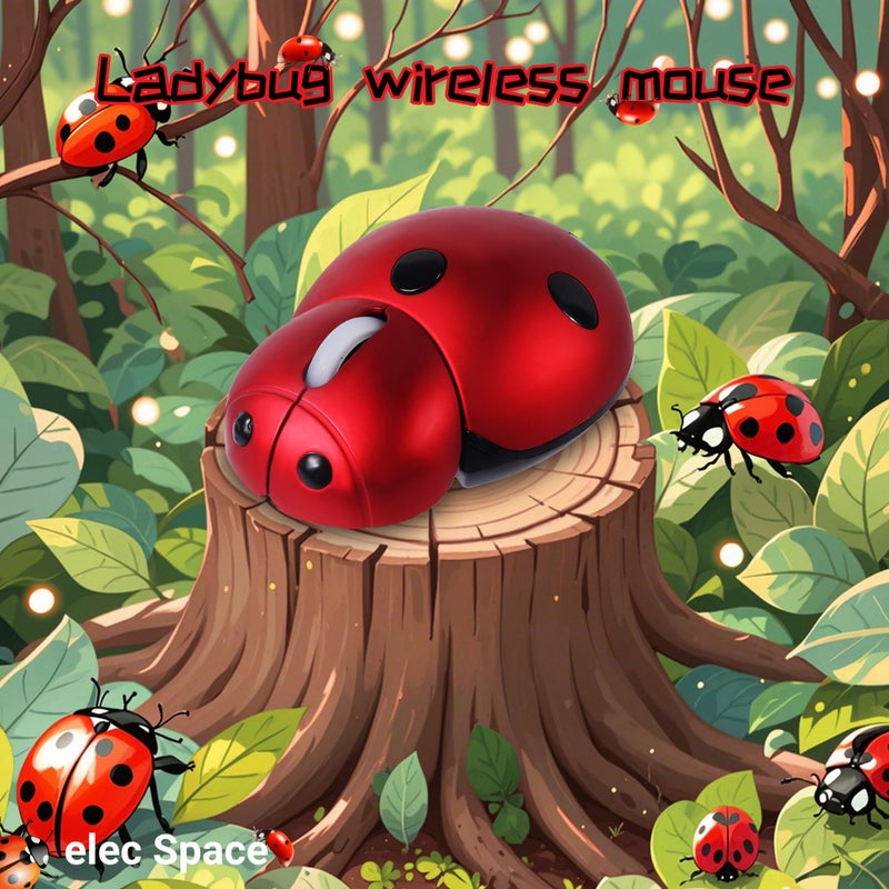 elec Space Mini Small Wireless Mouse for Kids, Cute Animal Ladybug Shape 3000DPI Portable Mobile Optical Mouse with USB Receiver Cordless Mouse for PC Mac Laptop Computer Notebook (Red) - Image 2